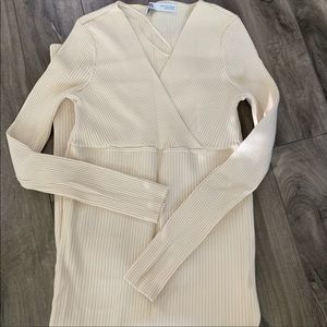 Zara ribbed knit v-neck dress long sleeves